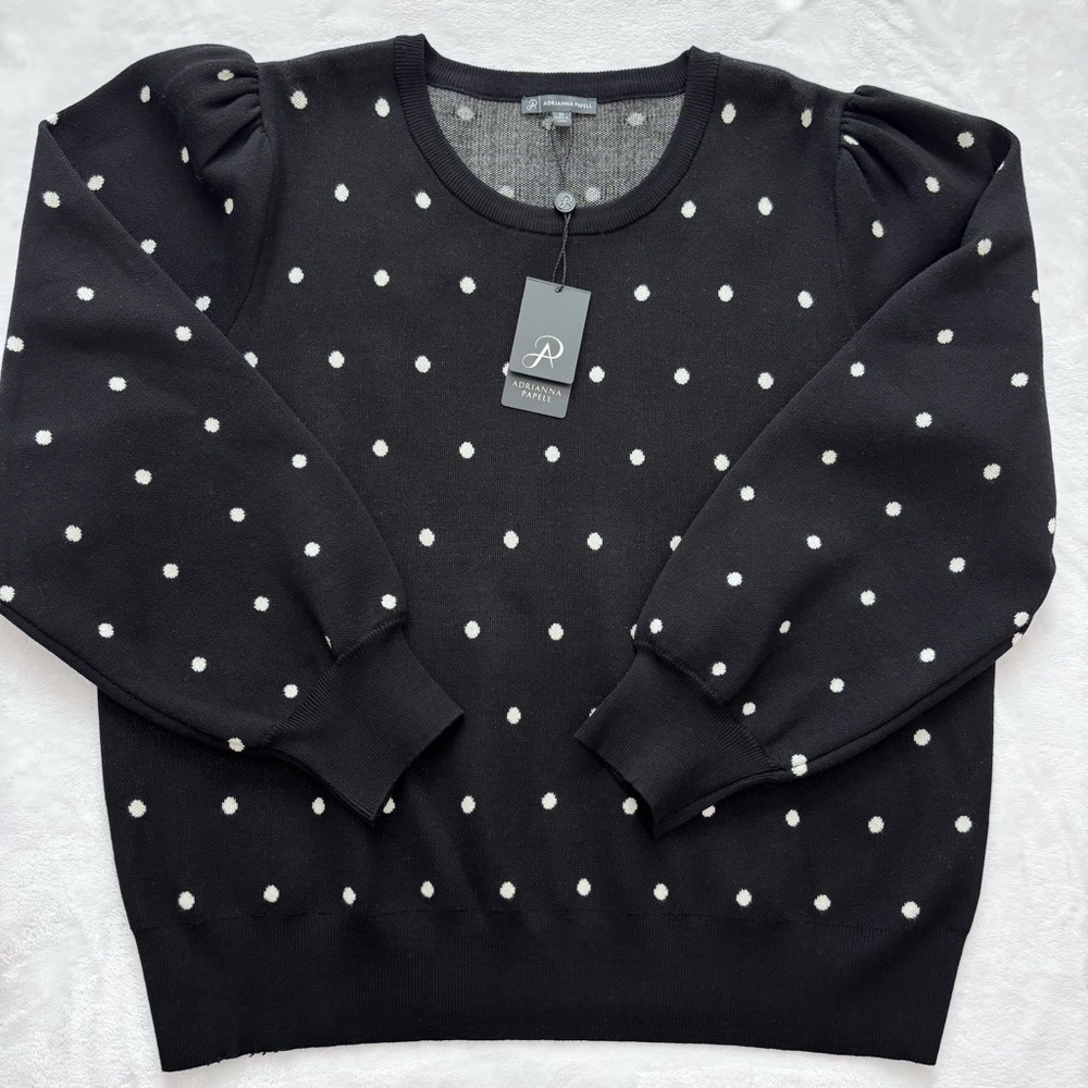ADRIANNA PAPELL Long Sleeve Black and Cream Polka Dot Sweater--NWT--2X